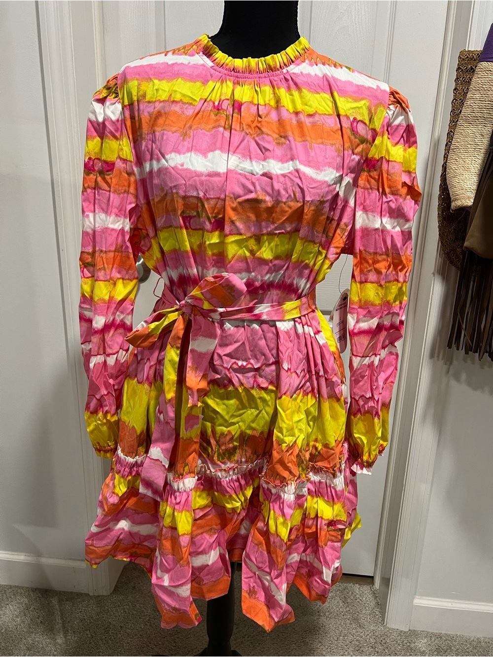 Scoop Bright Multi-Stripe Tie-Waist Dress